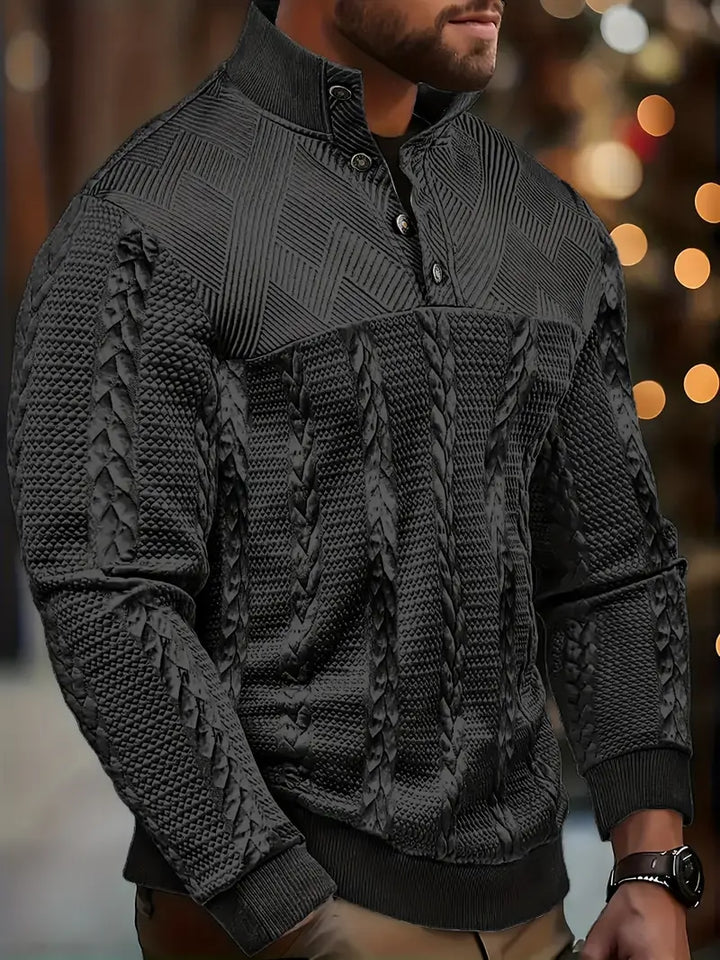 Dawson | Long Sleeve Henley Sweater With Striped